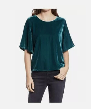 Chelsea28 Women's Drapey Velvet Crewneck Top In Green Ponderosa Medium MSRP $49